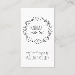 Handmade with Love Doodle Wreath Vertical Business Card