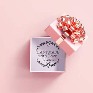 Handmade With Love Doodle Wreath With Hearts Rubber Stamp
