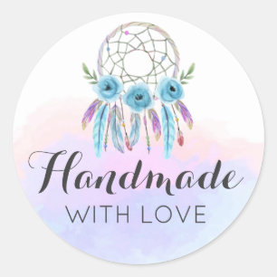 Handmade With Love Dreamcatcher Watercolor Feather Classic Round Sticker