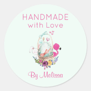 Handmade with Love Egg Flamingo & Bunny Classic Round Sticker