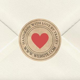 Handmade with love Elegant Kraft Paper Look  Classic Round Sticker