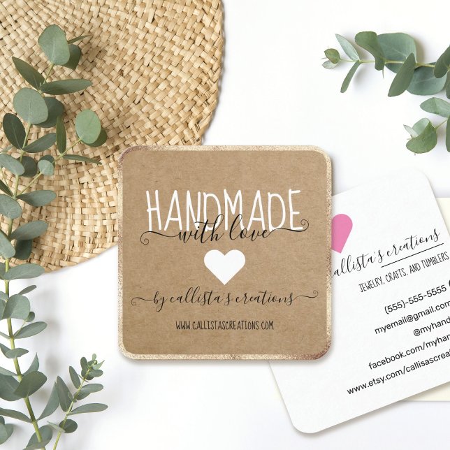 Handmade With Love Etsy Home Crafter Art Fair Gold Square Business Card (Creator Uploaded)