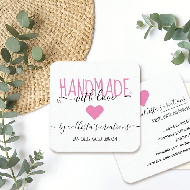 Handmade With Love Etsy Home Crafter Art Fair Square Business Card (Creator Uploaded)