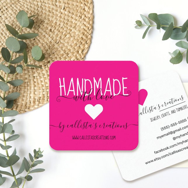 Handmade With Love Etsy Home Crafter Art Fair Square Business Card (Creator Uploaded)