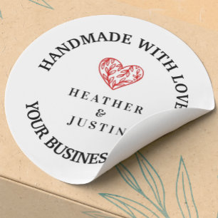 Handmade with love floral heart thank you  classic round sticker