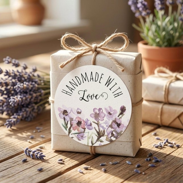 Handmade with Love Floral Packaging Classic Round Sticker (Creator Uploaded)