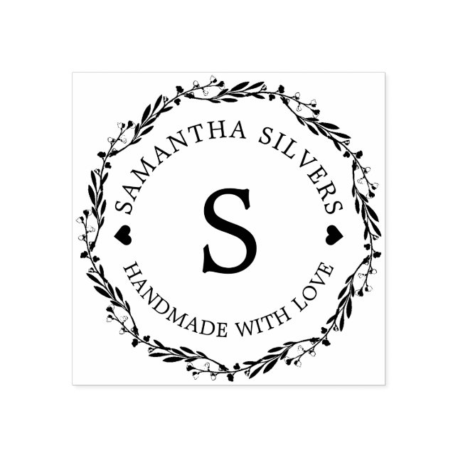 Handmade With Love Floral Personalised Monogram Rubber Stamp (Imprint)