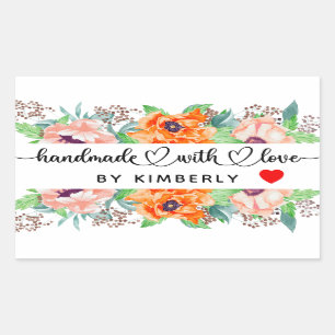 Handmade with Love Floral  Rectangular Sticker