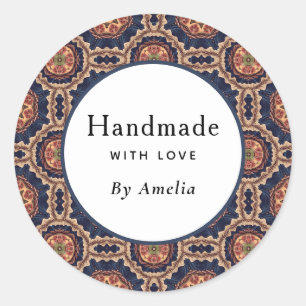 Handmade with Love Flower and Star Shapes Pattern Classic Round Sticker