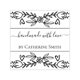 Handmade with Love flower Rubber Stamp