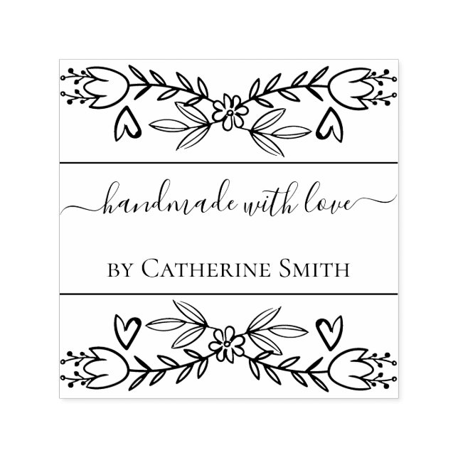 Handmade with Love flower Rubber Stamp (Design)