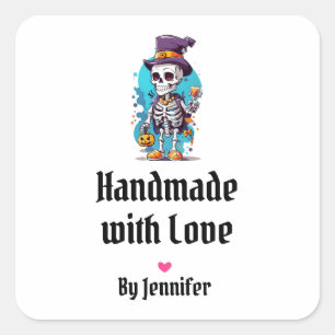 Handmade with Love Funny Halloween Skeleton Square Sticker
