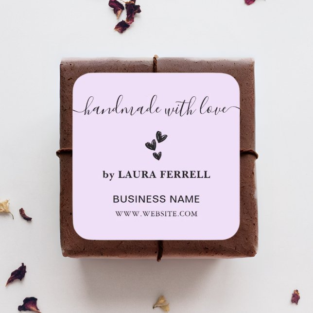 Handmade with Love Girly Lavender Business  Square Sticker (Creator Uploaded)