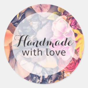 Handmade With Love Glam Floral Roses Trendy Modern Classic Round Sticker