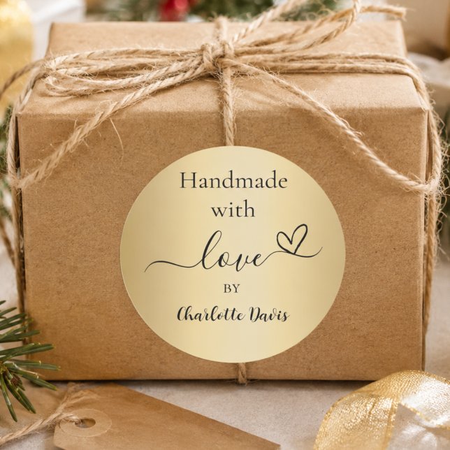 Handmade with love gold name classic round sticker (Creator Uploaded)
