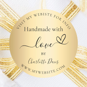 Handmade with love gold name website classic round sticker