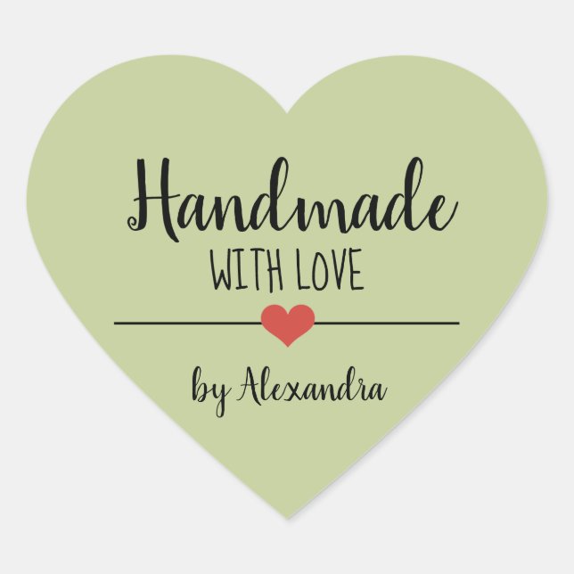 Handmade with love green script  heart sticker (Front)