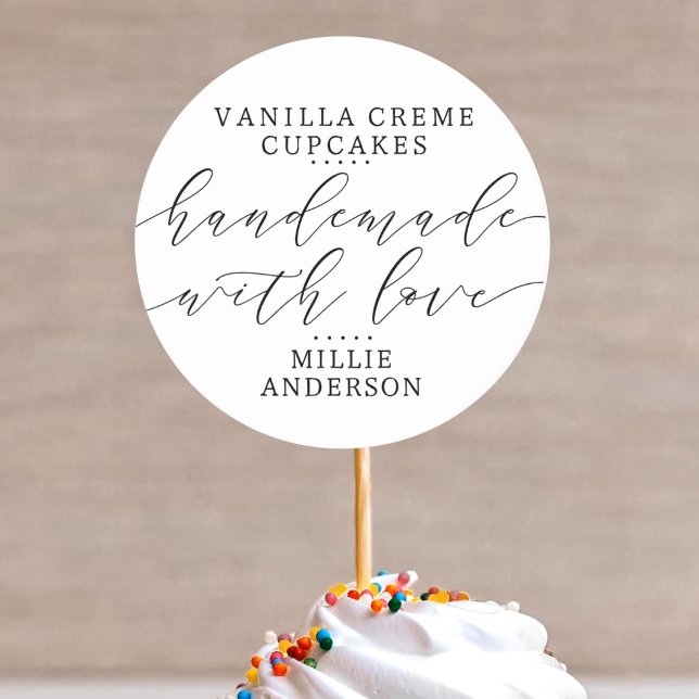 Handmade with Love Handwritten Script Business Classic Round Sticker (Creator Uploaded)