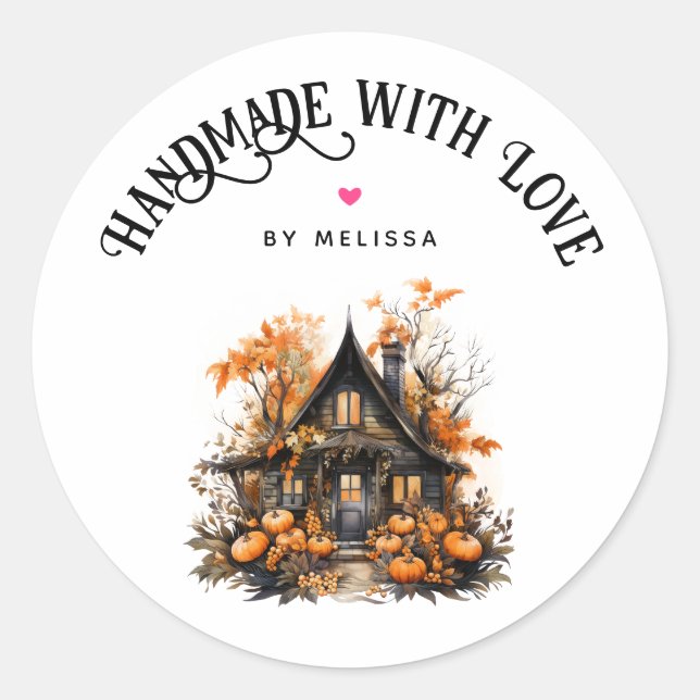 Handmade with Love Haunted House Halloween Classic Round Sticker (Front)