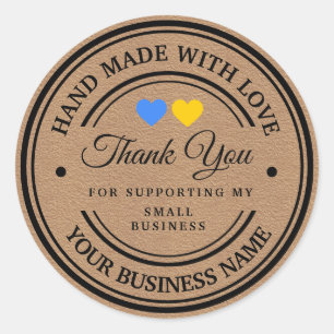 handmade with love heart blue yellow thank you classic round sticker