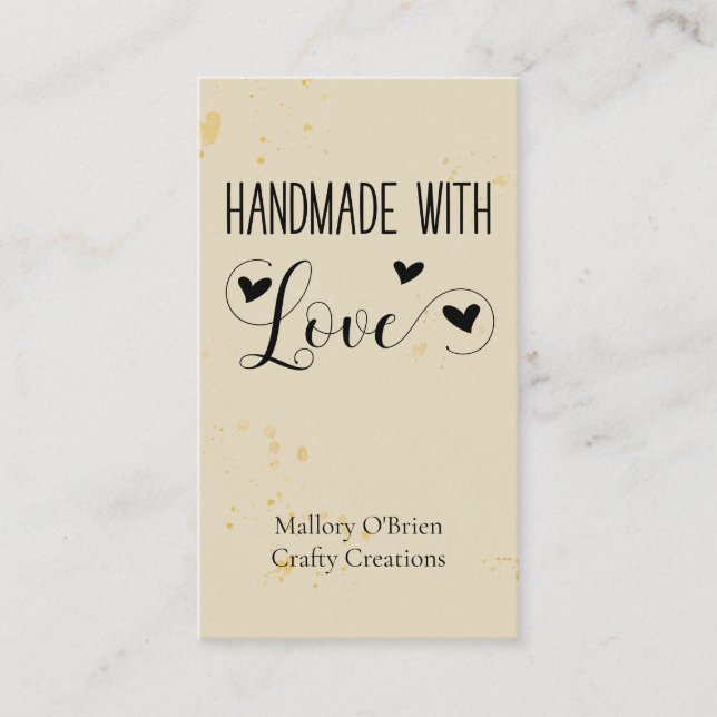 Handmade with Love Heart Calligraphy Wheat Gold Business Card (Front)