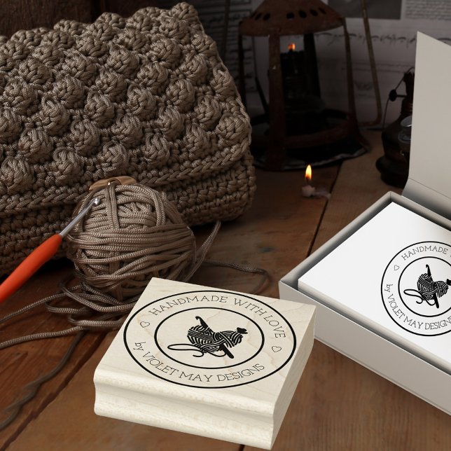 Handmade with Love Heart Crochet Yarn Craft Rubber Stamp (Crochet theme rubber stamp)