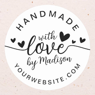 Handmade with Love Heart Name and URL Classic Round Sticker