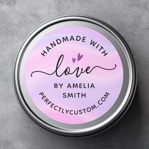 Handmade with love heart name URL pink purple Classic Round Sticker