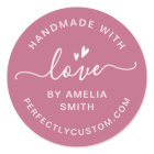 Handmade with love heart name URL rose mauve