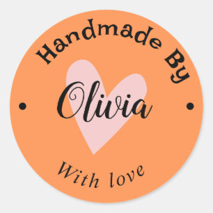 Handmade with love heart name URLterracotta Orange Classic Round Sticker