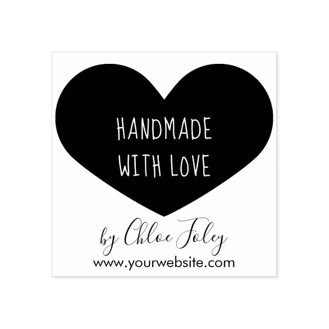 Handmade with Love - Heart - Name & Website Rubber Stamp (Imprint)