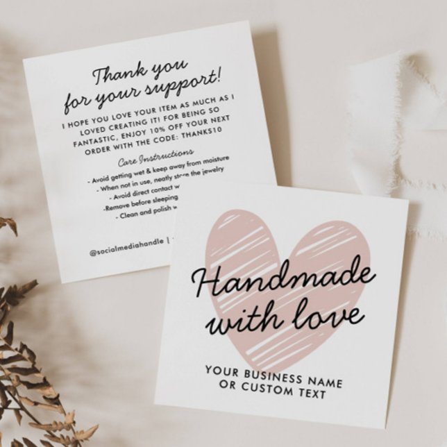 Handmade with Love Heart Thank You Jewellery Care Enclosure Card (Creator Uploaded)