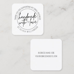 Handmade With Love Heart Thank You Small Business  Square Business Card