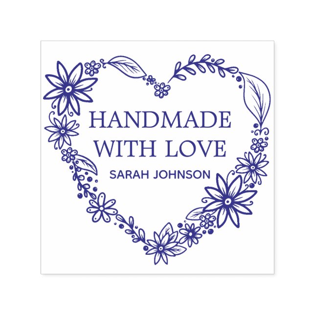 Handmade With Love Heart Wreath Personalised Self-inking Stamp (Design)