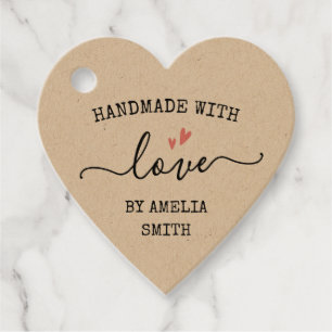 Handmade with love hearts custom name Kraft Favour Tags