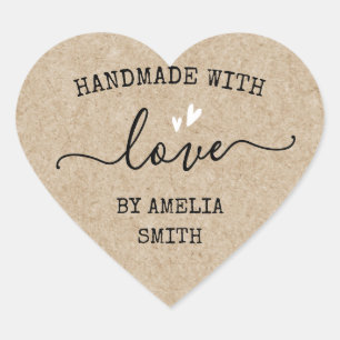 Handmade with love hearts custom name Kraft look Heart Sticker