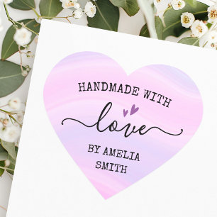 Handmade with love hearts custom name pink purple heart sticker