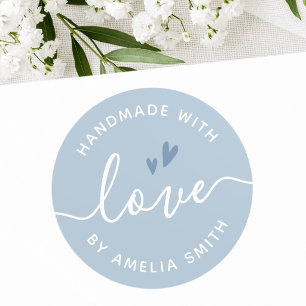 Handmade with love hearts name dusty light blue classic round sticker