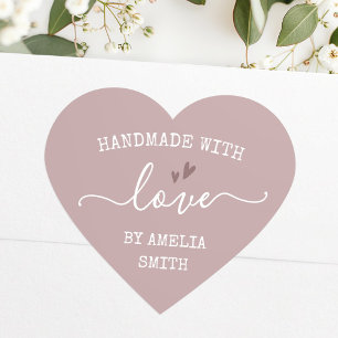 Handmade with love hearts name rose taupe heart sticker