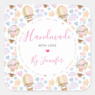 Handmade with Love Hot Air Balloon Cute Pattern Square Sticker