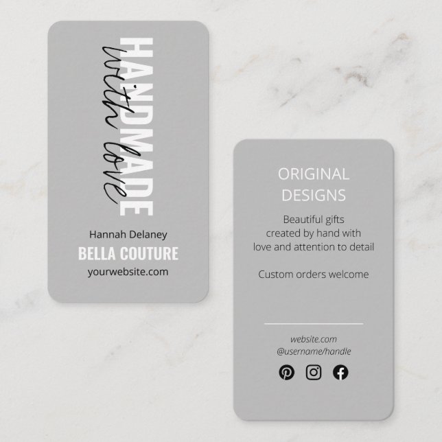 Handmade with Love in Oversized Typography Grey  Business Card (Front/Back)