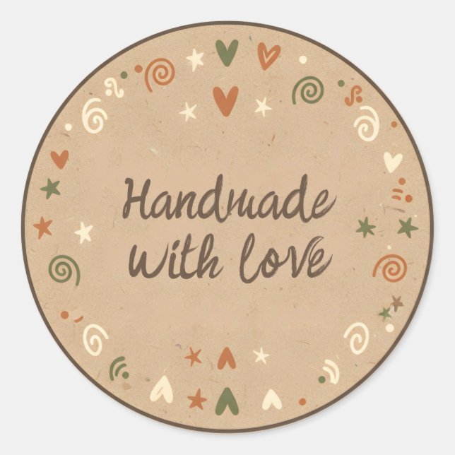Handmade with Love Kraft Paper Texture Classic Round Sticker (Front)