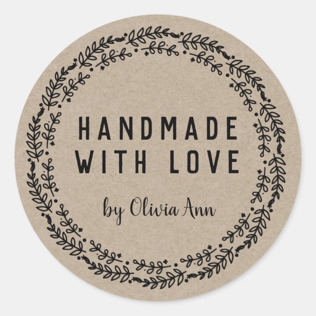 Handmade with Love Kraft Personalised Sticker  (Front)