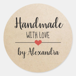 Handmade with love kraft script custom   classic round sticker
