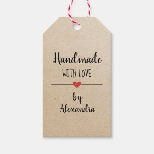 Handmade with love kraft script custom  gift tags