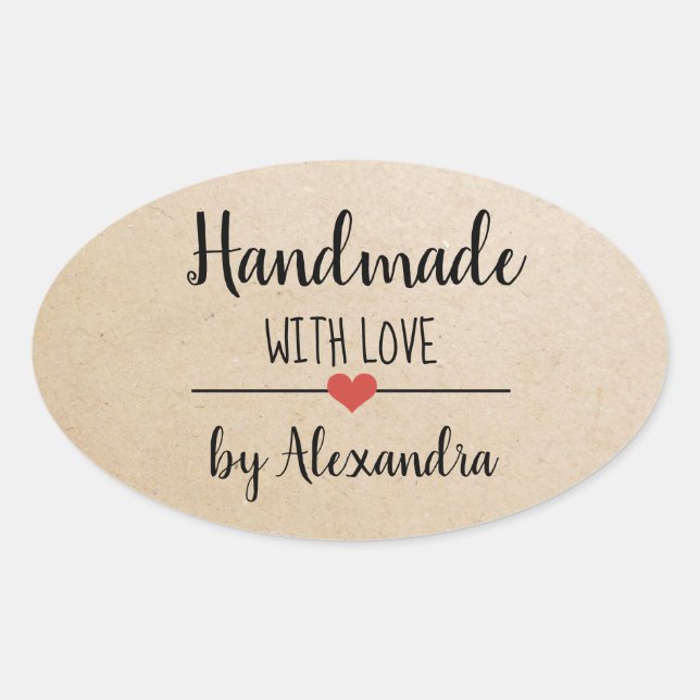 Handmade with love kraft script custom  oval sticker (Front)