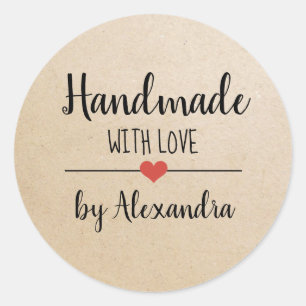 Handmade with love kraft script personalised classic round sticker