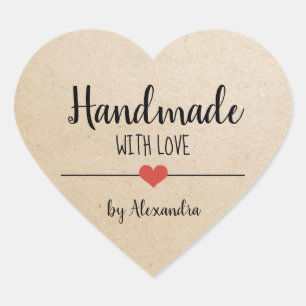 Handmade with love kraft script personalised heart sticker