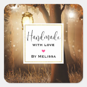 Handmade with Love Magical Forest and Fairy Lights Square Sticker