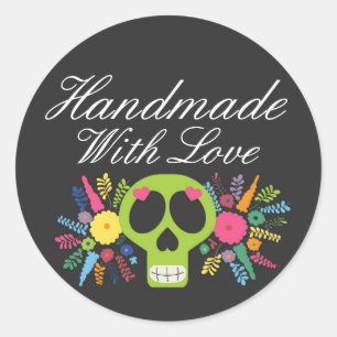 Handmade With Love Mexican Calavera Sugar Skull Classic Round Sticker